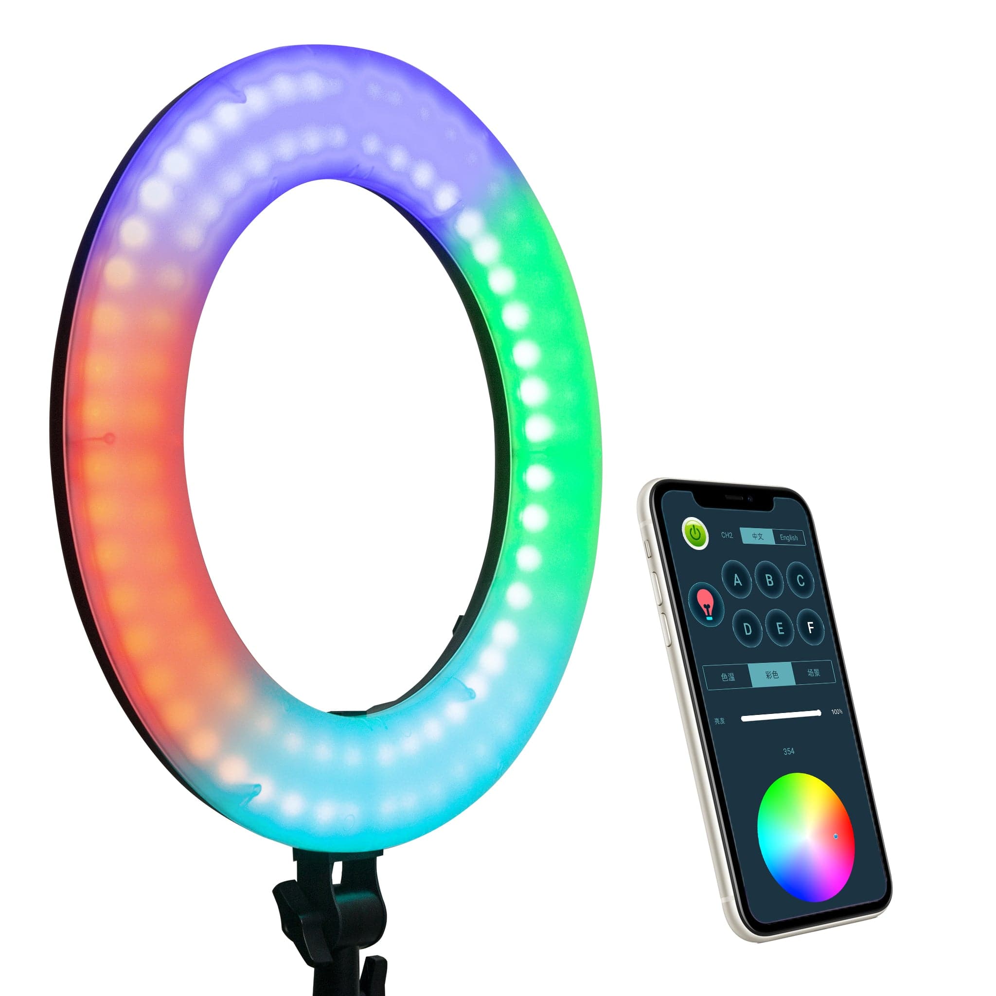 Weeylite WE-10 Dimmable 18'' RGB LED Ring Light with 17 Lighting Effec