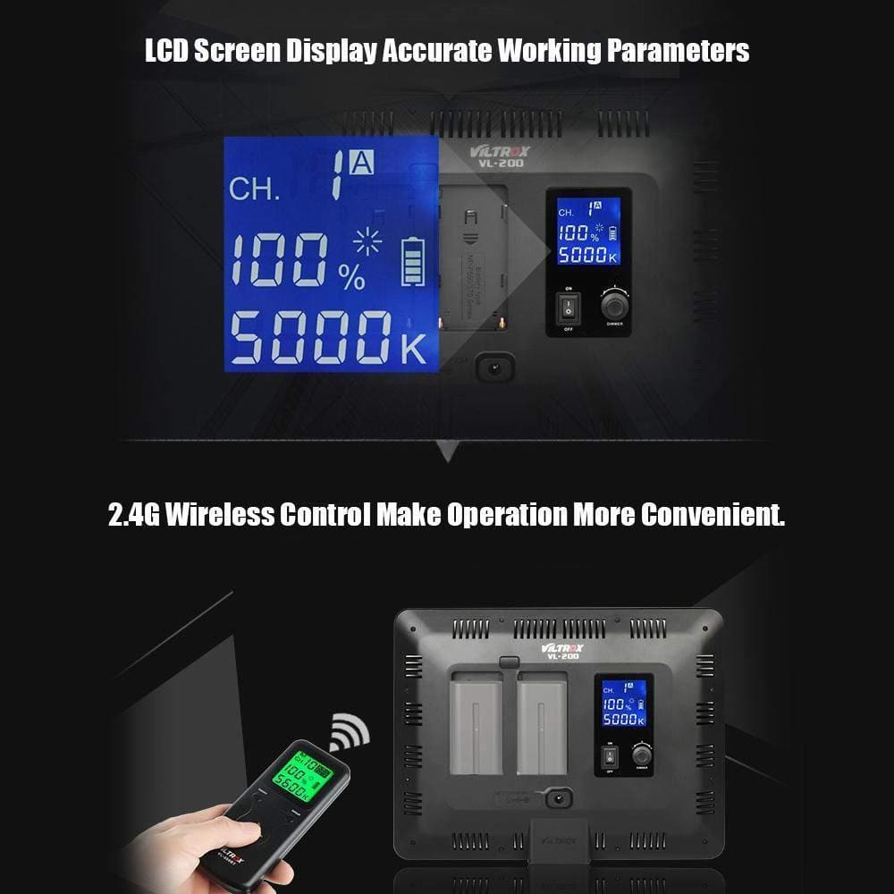 (3 Packs) VILROX VL-200T Bi-Color 3300K-5600K 30W Dimmable LED Video Light Panel Lighting Kit