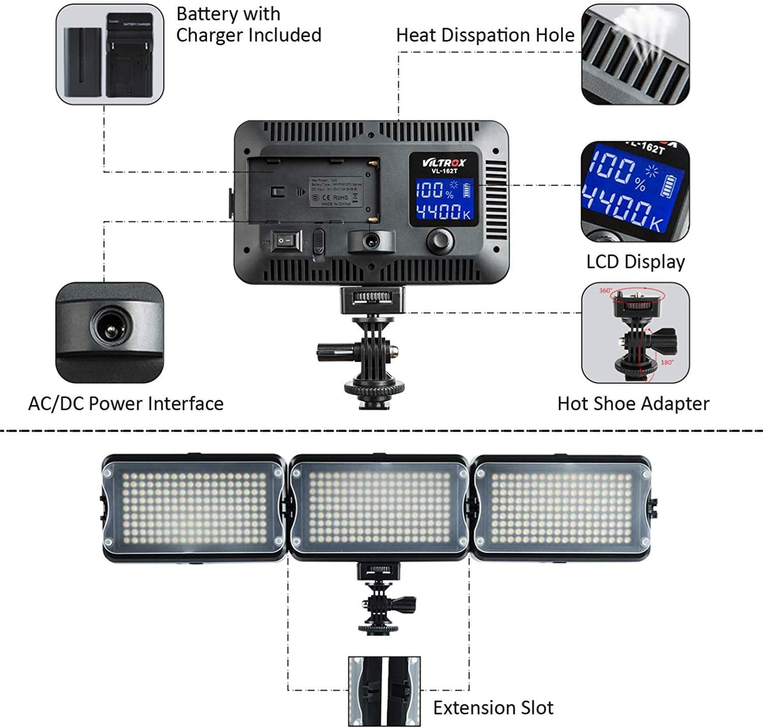 VILTROX VL-162T CRI95+ LED Video Light, Portable Camera Photo Light
