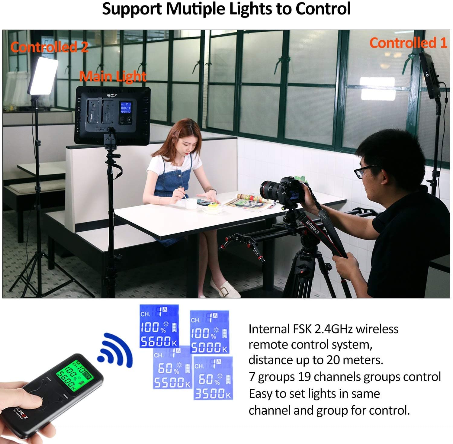 VL-200T Bi-Color 3300K-5600K 30W Dimmable LED Video Light Panel Lighting Kit(3 Packs)